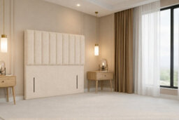 "Nexus Kyoto Cream Teddy Divan Bed Base No Drawers With 54"" Floor Standing Headboard 4'6 Double" - thumbnail 5