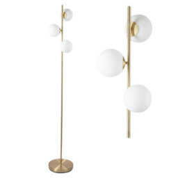 First Choice Lighting Satin Brass Floor Lamp With Opal Globe Shades - thumbnail 1
