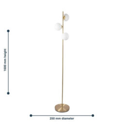 First Choice Lighting Satin Brass Floor Lamp With Opal Globe Shades - thumbnail 9