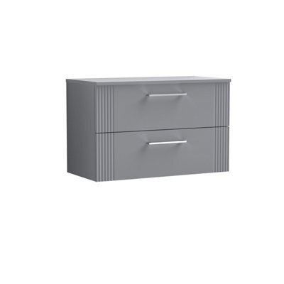 Balterley Belvide Partial Fluted 2 Drawer Wall Hung Vanity Unit With Colour Coordinating Laminate Worktop - 800mm - Satin Grey - image 1