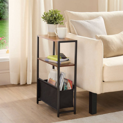 Eldo Slim Side Table With Storage Basket, Space Saving Design, H66Cm