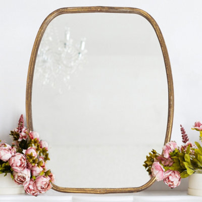 Dibor Contemporary Decorative Hallway, Bedroom, Bathroom Gold Curved Wall Mirror - image 1
