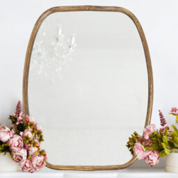 Dibor Contemporary Decorative Hallway, Bedroom, Bathroom Gold Curved Wall Mirror - thumbnail 1