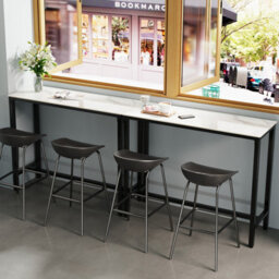 Fativo L120X W40X H105Cm Sintered Stone Marble Kitchen Table Bar Table Pub Dining High Table Breakfast Table, White - thumbnail 9