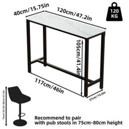 Fativo L120X W40X H105Cm Sintered Stone Marble Kitchen Table Bar Table Pub Dining High Table Breakfast Table, White - thumbnail 2