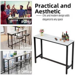 Fativo L120X W40X H105Cm Sintered Stone Marble Kitchen Table Bar Table Pub Dining High Table Breakfast Table, White - thumbnail 5