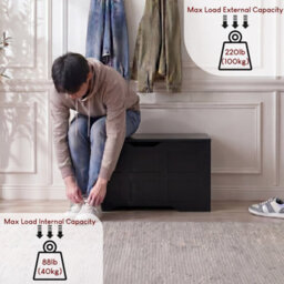 Lassic Vida Designs Small Ottoman Storage Box, Lift-Up Storage Chest For Bedroom Hallway Living Room, Black - thumbnail 9