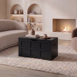 Lassic Vida Designs Small Ottoman Storage Box, Lift-Up Storage Chest For Bedroom Hallway Living Room, Black - thumbnail 2