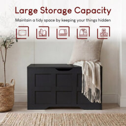 Lassic Vida Designs Small Ottoman Storage Box, Lift-Up Storage Chest For Bedroom Hallway Living Room, Black - thumbnail 7