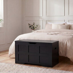 Lassic Vida Designs Small Ottoman Storage Box, Lift-Up Storage Chest For Bedroom Hallway Living Room, Black - thumbnail 1