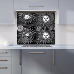 Warren Reed Designer Moon And Sun White Black Premium Glass Kitchen Splashback W600mm X H650mm - thumbnail 1