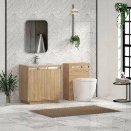 Royal Bathrooms Orion 800mm Natural Oak 2 Door Floor Standing Bathroom Vanity Unit With Carrara White Basin & Chrome Accent Trim - thumbnail 3