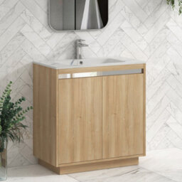 Royal Bathrooms Orion 800mm Natural Oak 2 Door Floor Standing Bathroom Vanity Unit With Carrara White Basin & Chrome Accent Trim - thumbnail 6
