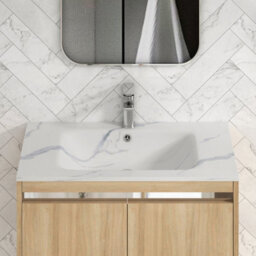 Royal Bathrooms Orion 800mm Natural Oak 2 Door Floor Standing Bathroom Vanity Unit With Carrara White Basin & Chrome Accent Trim - thumbnail 5