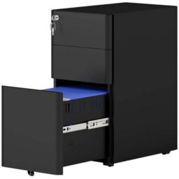 Steel Filing Cabinet With Lock And Wheels For Home Office, Black - thumbnail 4