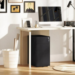 Steel Filing Cabinet With Lock And Wheels For Home Office, Black - thumbnail 6