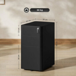 Steel Filing Cabinet With Lock And Wheels For Home Office, Black - thumbnail 2
