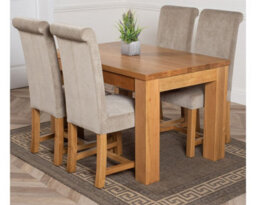 That's Furniture Dakota 127 X 82 Cm Chunky Oak Small Dining Table And 4 Chairs Dining Set With Washington Grey Fabric Chairs - thumbnail 1