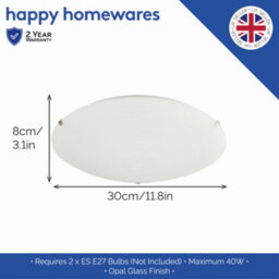Happy Homewares Frosted White Flush 30Cm Glass Ceiling Light Fitting With Soft Swirl Decoration - thumbnail 6
