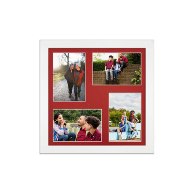 AK Frames 12X12 White Modern Multi Photo Frame With Crimson Mount - Holds 4 Apertures (4X) 6X4 Photos - image 1