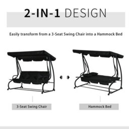 Outsunny 2-In-1 Garden Swing Chair For 3 Person W/ 2 Pillows, Black - thumbnail 4