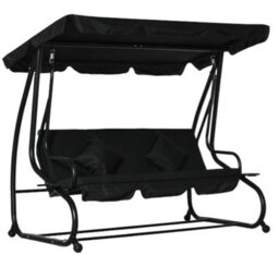 Outsunny 2-In-1 Garden Swing Chair For 3 Person W/ 2 Pillows, Black - thumbnail 2
