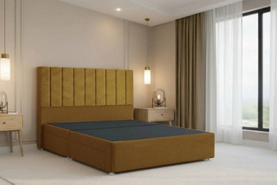 "Nexus Kyoto Mustard Plush Divan Bed Base No Drawers With 54"" Floor Standing Headboard 3' Single" - image 1