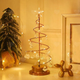 Amorly Acrylic Crystal Christmas Tree Night Light, Copper Wire Led Desk Lamp, Warm Ambience Decoration For Christmas Party Table Displays - thumbnail 1