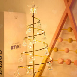 Amorly Acrylic Crystal Christmas Tree Night Light, Copper Wire Led Desk Lamp, Warm Ambience Decoration For Christmas Party Table Displays - thumbnail 6