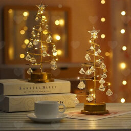 Amorly Acrylic Crystal Christmas Tree Night Light, Copper Wire Led Desk Lamp, Warm Ambience Decoration For Christmas Party Table Displays - thumbnail 7