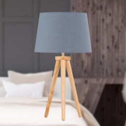 First Choice Lighting Set Of 2 Light Oak Table Lamp Or Bedside Lights With Grey Shades - thumbnail 3