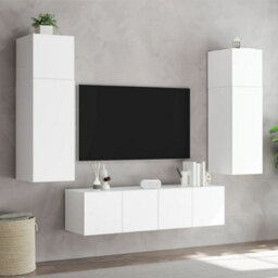 Berkfield Durable Tv Wall Cabinets With Led Lights 2 Pcs White 80X35X31 Cm - thumbnail 5