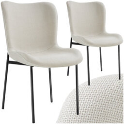 Tectake Set Of 2 Dining Chair Tessa - Ergonomic High Backrest, Slim Steel Legs, Soft Fabric  - Woven Fabric Off-White/black