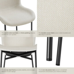 Tectake Set Of 2 Dining Chair Tessa - Ergonomic High Backrest, Slim Steel Legs, Soft Fabric  - Woven Fabric Off-White/black - thumbnail 4