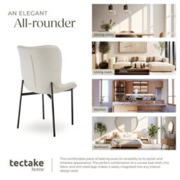 Tectake Set Of 2 Dining Chair Tessa - Ergonomic High Backrest, Slim Steel Legs, Soft Fabric  - Woven Fabric Off-White/black - thumbnail 7