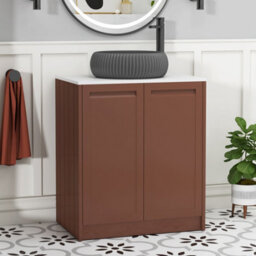 Royal Bathrooms Royal Bathroom Elmore 700mm Terracotta Clay Freestanding Bathroom Vanity Unit 2 Door Plain White Worktop With Milan Black Basin - thumbnail 1