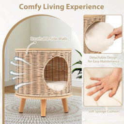 Cat House Cat Bed Indoor Cat Litter Box Enclosure W/ Detachable Cushion - thumbnail 5