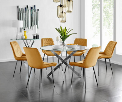 Furniturebox Uk Novara 120Cm Round Dining Table And 6 Mustard Pesaro Black Leg Chairs - image 1