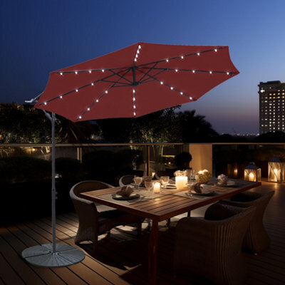 Sundaze 3M Wine Red Garden Banana Parasol Cantilever Umbrella Outdoor Patio With Solar Led Lights - image 1