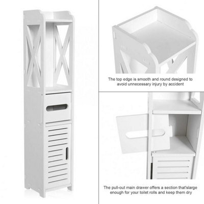 White Wooden Freestanding Toilet Roll Holder Bathroom Storage Cabinet - image 1