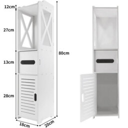 White Wooden Freestanding Toilet Roll Holder Bathroom Storage Cabinet - thumbnail 2