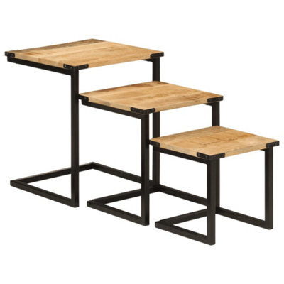 Berkfield Nesting Coffee Tables 3 Pcs Solid Wood Mango And Iron - image 1