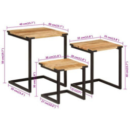 Berkfield Nesting Coffee Tables 3 Pcs Solid Wood Mango And Iron - thumbnail 9