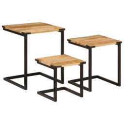 Berkfield Nesting Coffee Tables 3 Pcs Solid Wood Mango And Iron - thumbnail 2