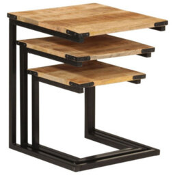 Berkfield Nesting Coffee Tables 3 Pcs Solid Wood Mango And Iron - thumbnail 3
