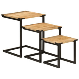 Berkfield Nesting Coffee Tables 3 Pcs Solid Wood Mango And Iron - thumbnail 1