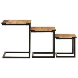 Berkfield Nesting Coffee Tables 3 Pcs Solid Wood Mango And Iron - thumbnail 4