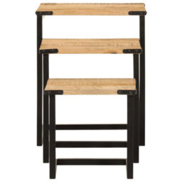 Berkfield Nesting Coffee Tables 3 Pcs Solid Wood Mango And Iron - thumbnail 5
