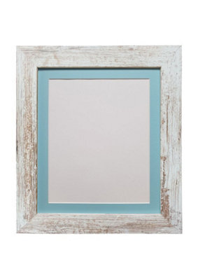 Frames By Post Metro Distressed White Frame With Blue Mount For Image Size 12 X 10 Inch - image 1