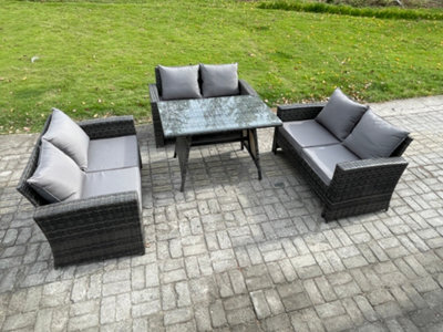 Fimous 6 Seater Rattan Wicker Garden Furniture Patio Conservatory Sofa Set With Rectangular Dining Table For Garden - image 1